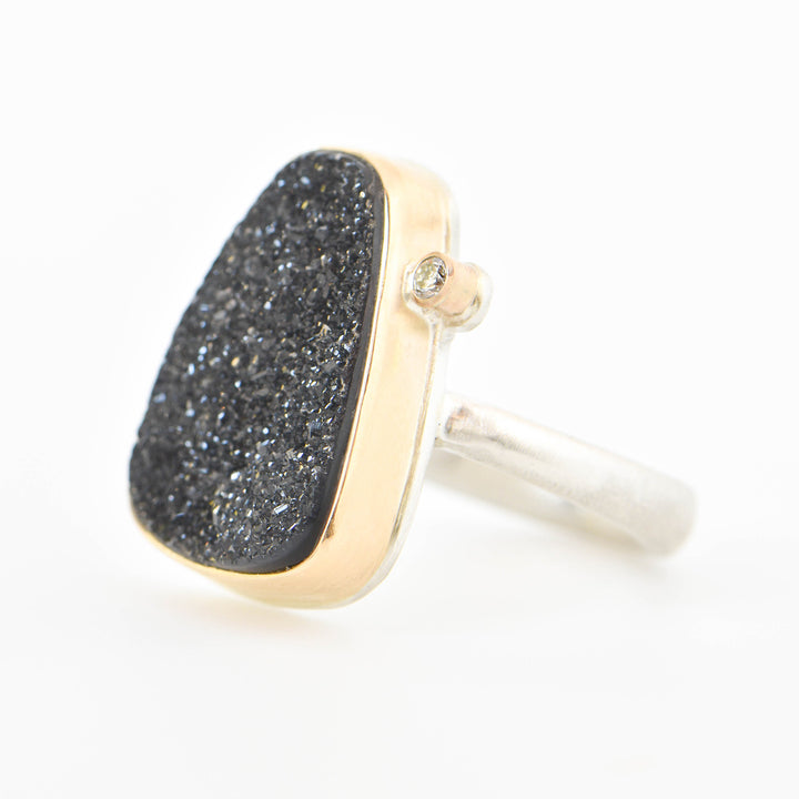 Brazilian Black Druzy with Diamond Ring