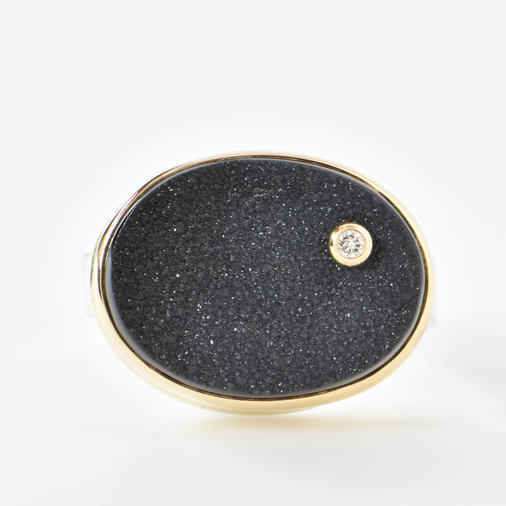 Oval Brazilian Black Druzy Ring