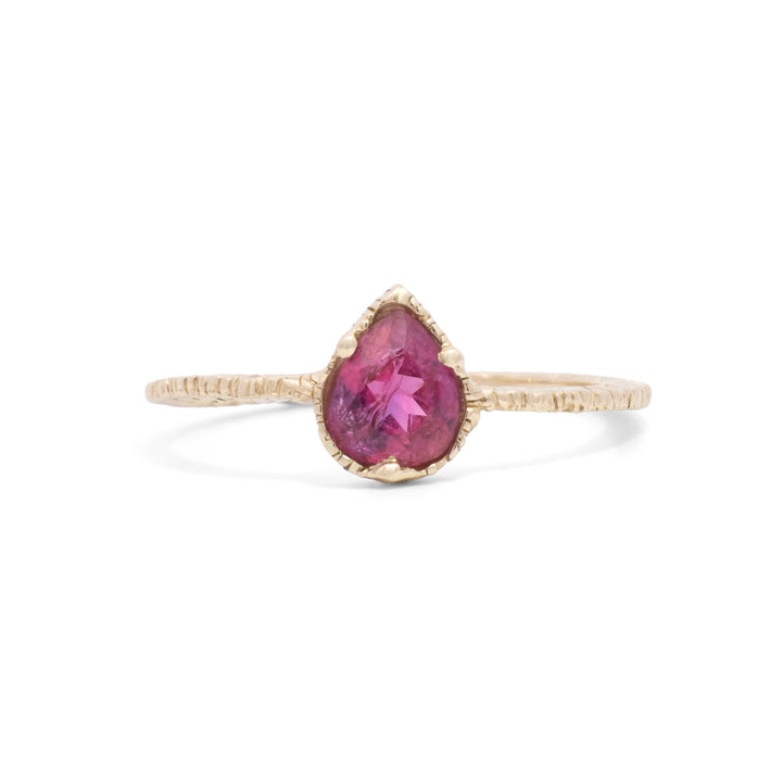 Teardrop Pink Tourmaline Three Prong Ring