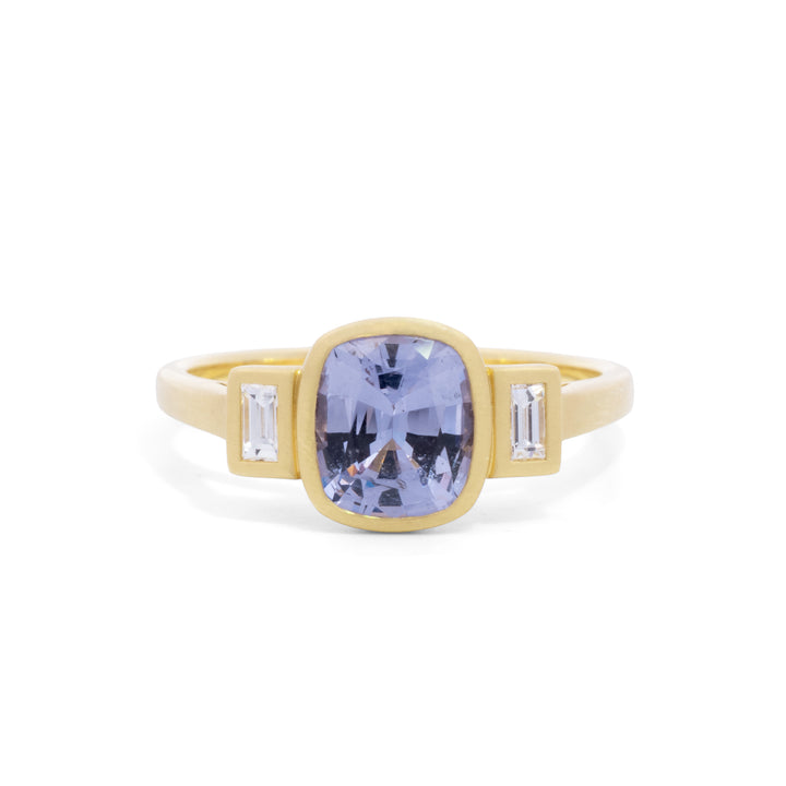Lavender Spinel & Diamond Three Stone Bezel Ring
