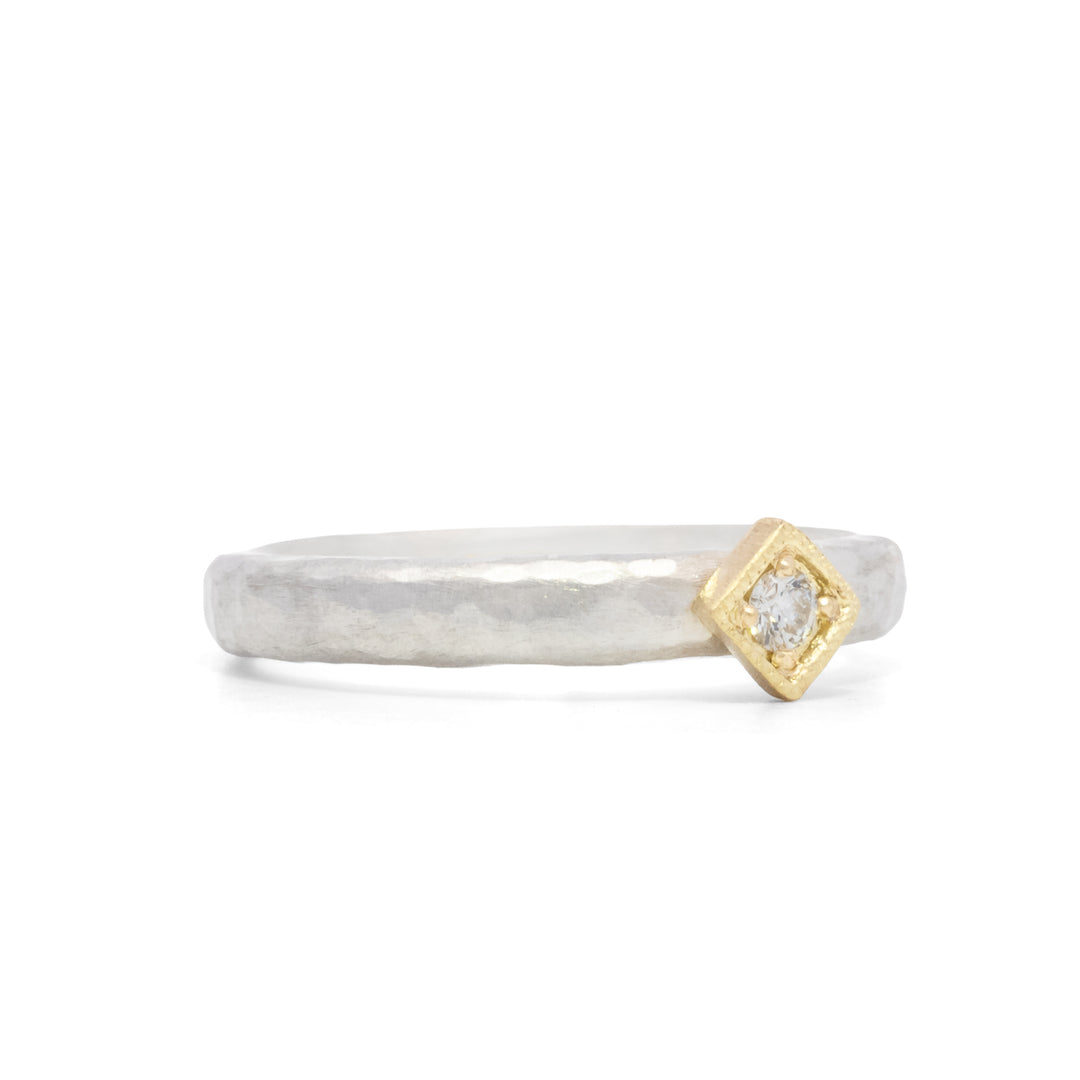 Offset Square Bezel Set Diamond Ring