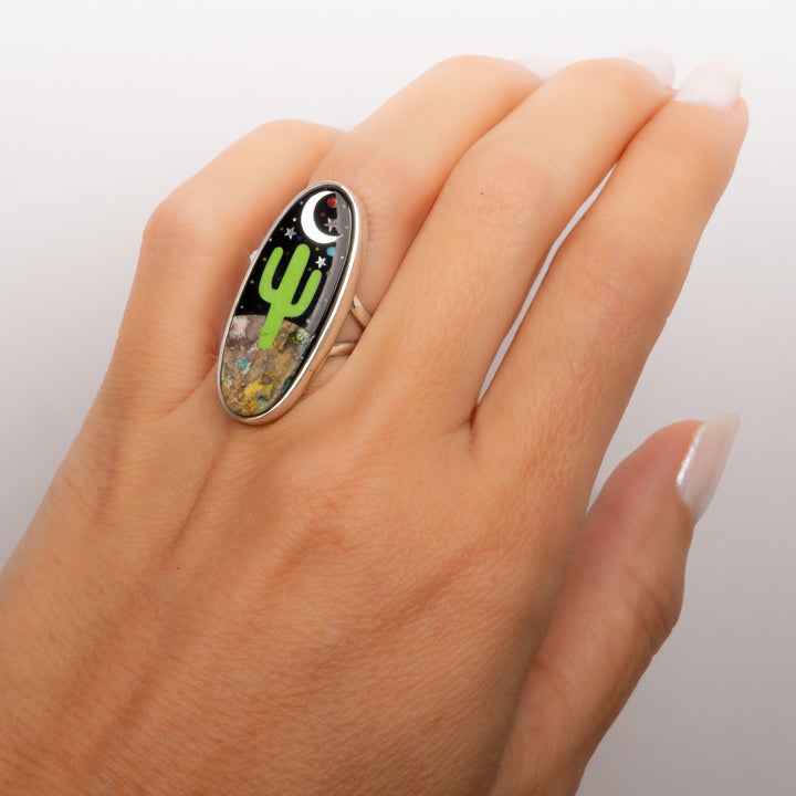 Large Oval Apple Coral Cactus Night Sky Ring
