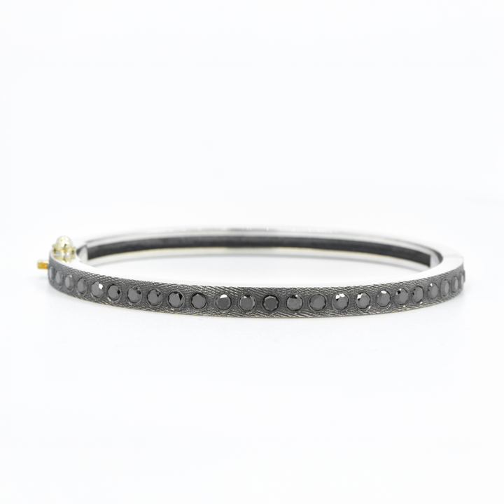 4mm Adam Plus Black Diamond Silver Bangle Bracelet