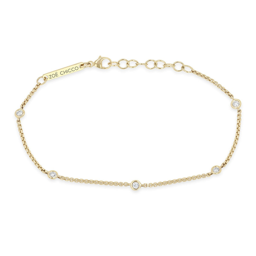 Floating Diamond Extra Small Box Chain Station Bracelet