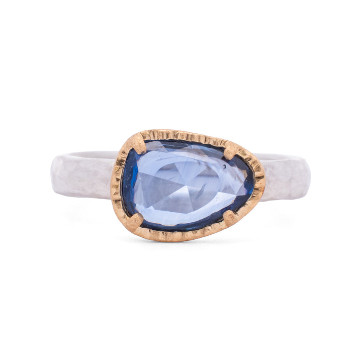 Asymmetrical Rose Cut Blue Sapphire Ring