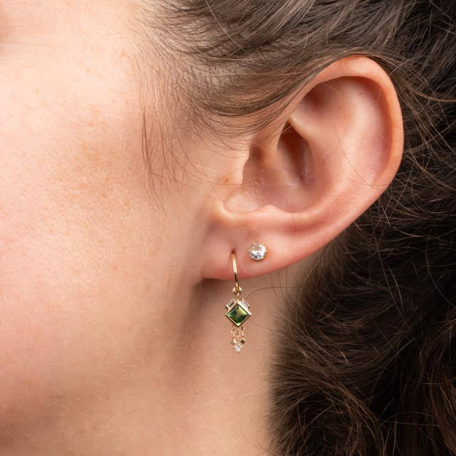 Emerald and Diamond Charm Hoop Earrings