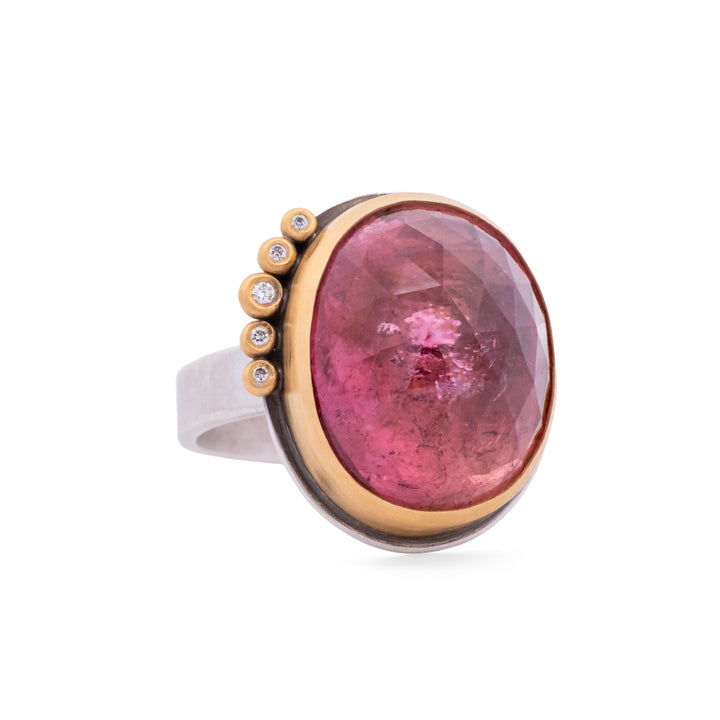 Pink Tourmaline Five Diamond Ring